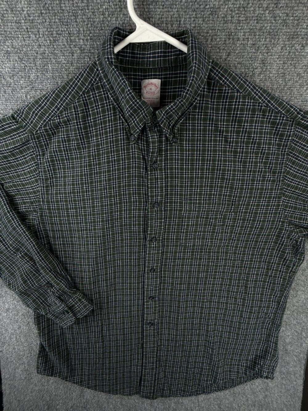 Brooks Brothers Flannel XL Green Check Shirt Button Up Long Sleeve Cotton Men
